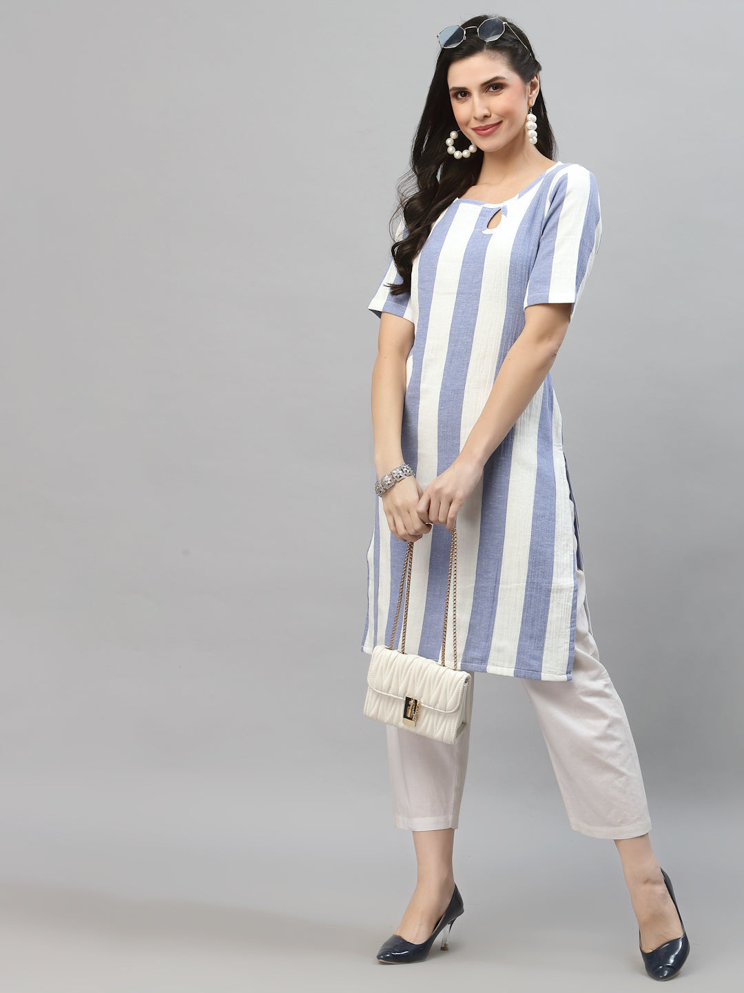 Women Striped Keyhole Neck Straight Kurta - Kashyap Global Lifestyles LLP