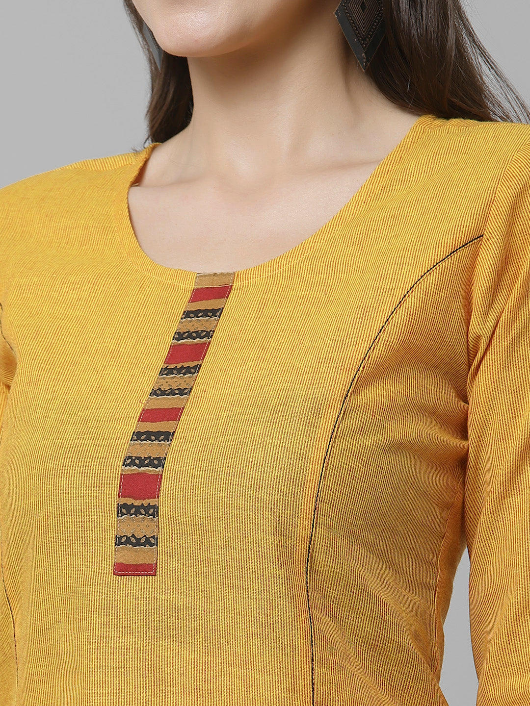 Women Mustard Cotton Striped Kurta - Kashyap Global Lifestyles LLP