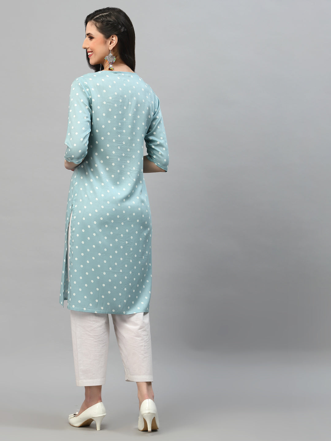 Women Polka Dot Kurta With Keyhole Neck - Kashyap Global Lifestyles LLP