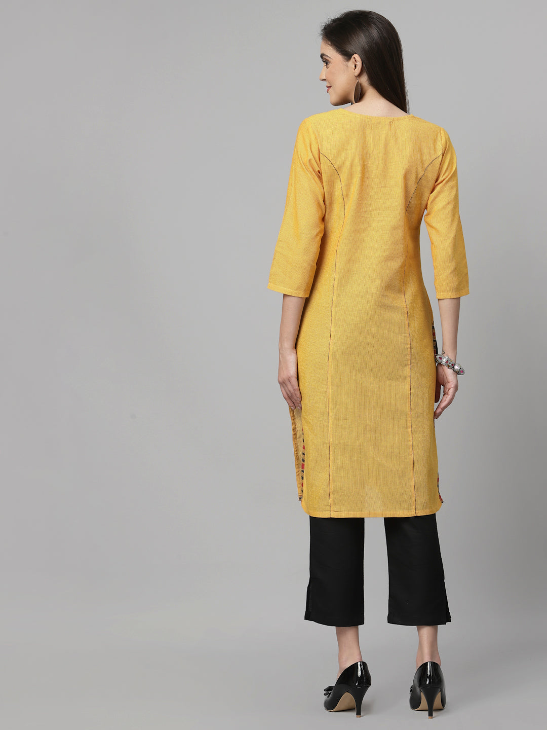Women Mustard Cotton Striped Kurta - Kashyap Global Lifestyles LLP