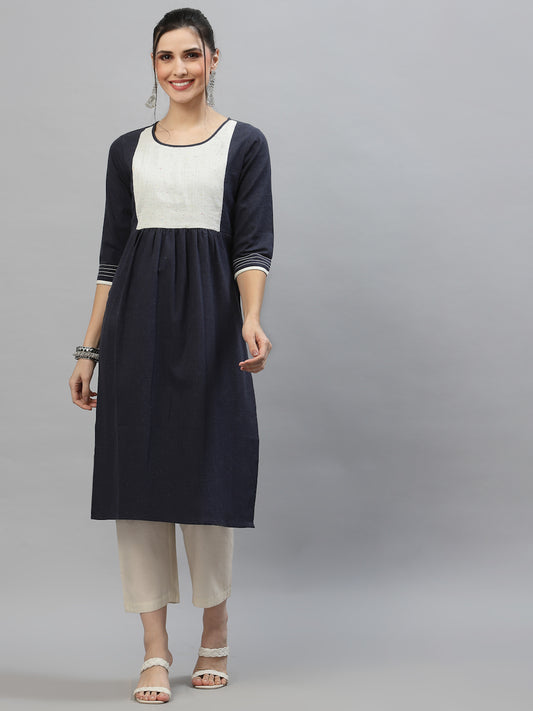 Women Navy Round Neck Flared Kurta - Kashyap Global Lifestyles LLP