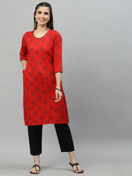 Women Red Printed Kurta - Kashyap Global Lifestyles LLP