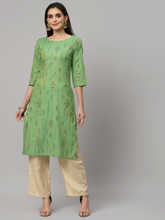 Women Green Cotton Printed Kurta - Kashyap Global Lifestyles LLP