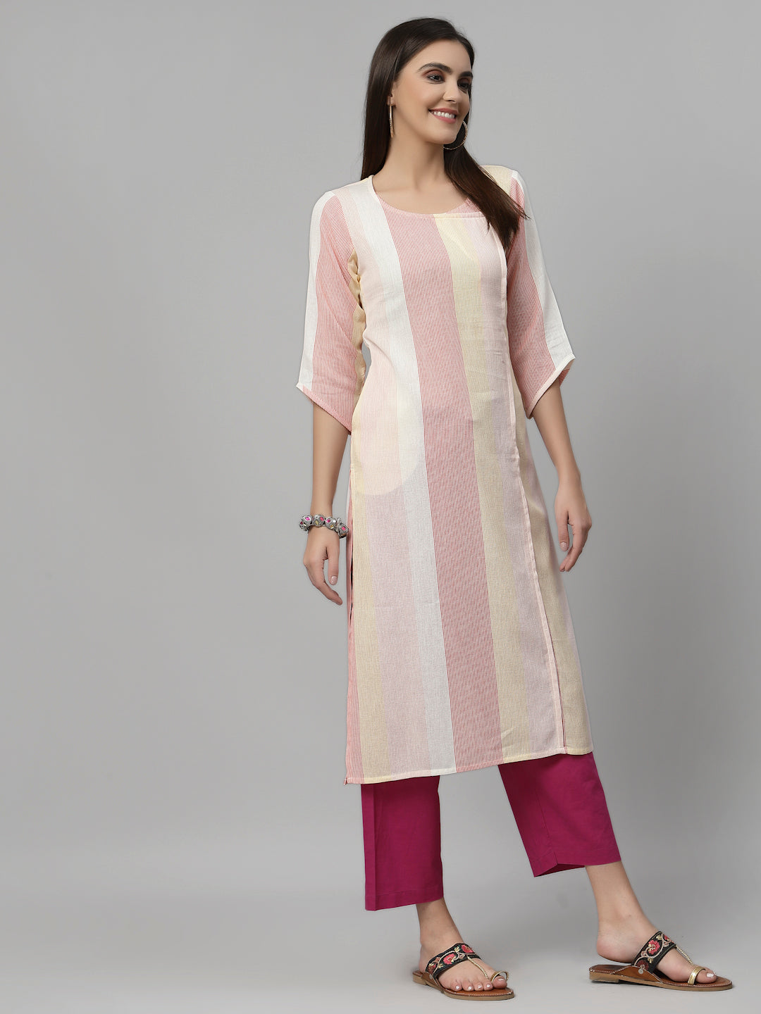 Women Multicolor Striped Cotton Kurta - Kashyap Global Lifestyles LLP