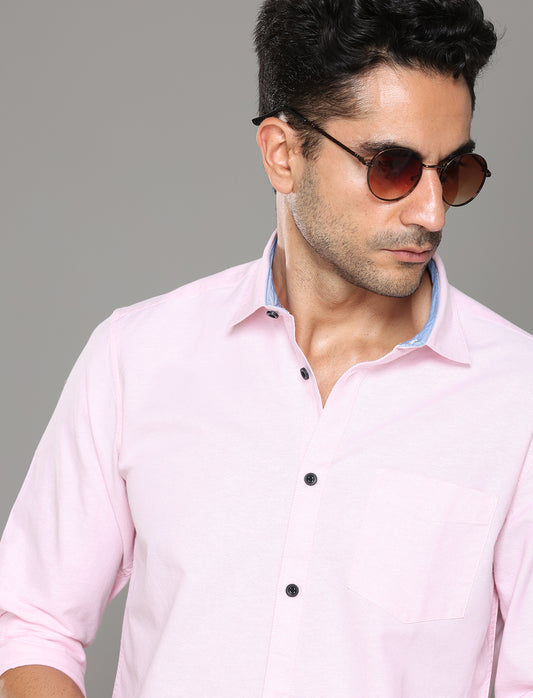 Men Baby Pink Oxford Casual Shirt - Kashyap Global Lifestyles LLP