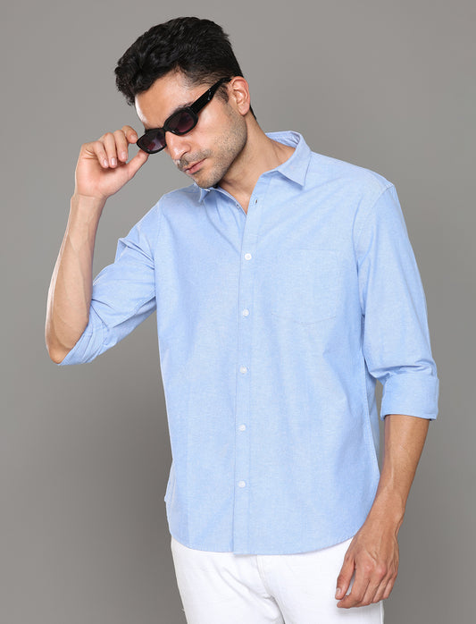 Men Blue Oxford Regular Fit Casual Shirt - Kashyap Global Lifestyles LLP