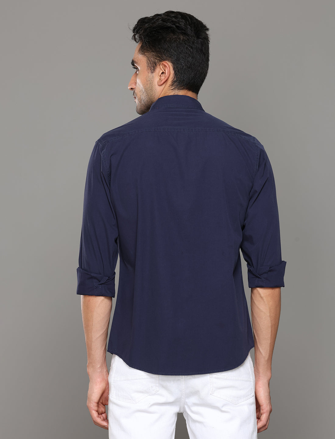 Men Blue Solid Regular Fit Cotton Casual Shirt - Kashyap Global Lifestyles LLP