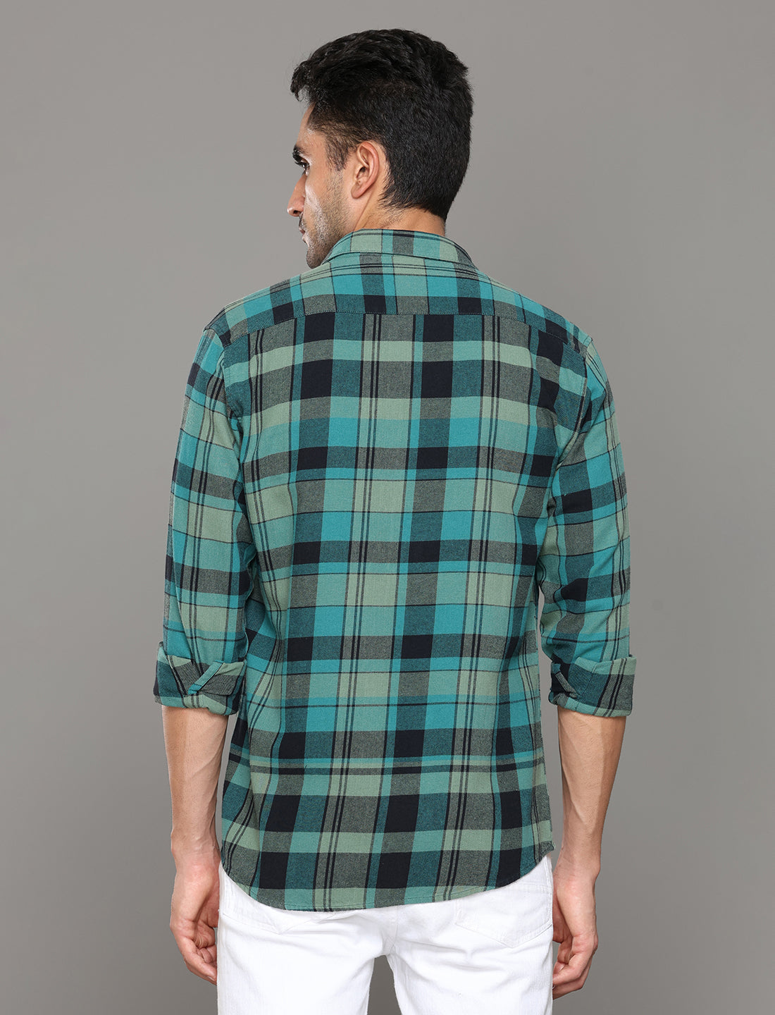 Men Teal Checked Regular Fit Flannel Cotton Casual Shirt - Kashyap Global Lifestyles LLP