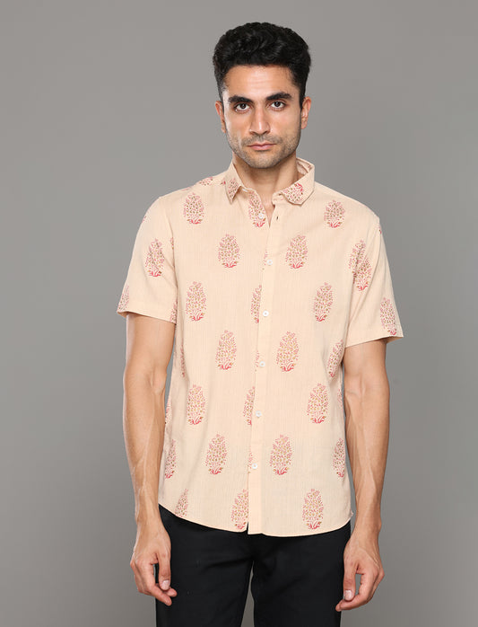Men Beige Printed Short Sleeves Shirt - Kashyap Global Lifestyles LLP