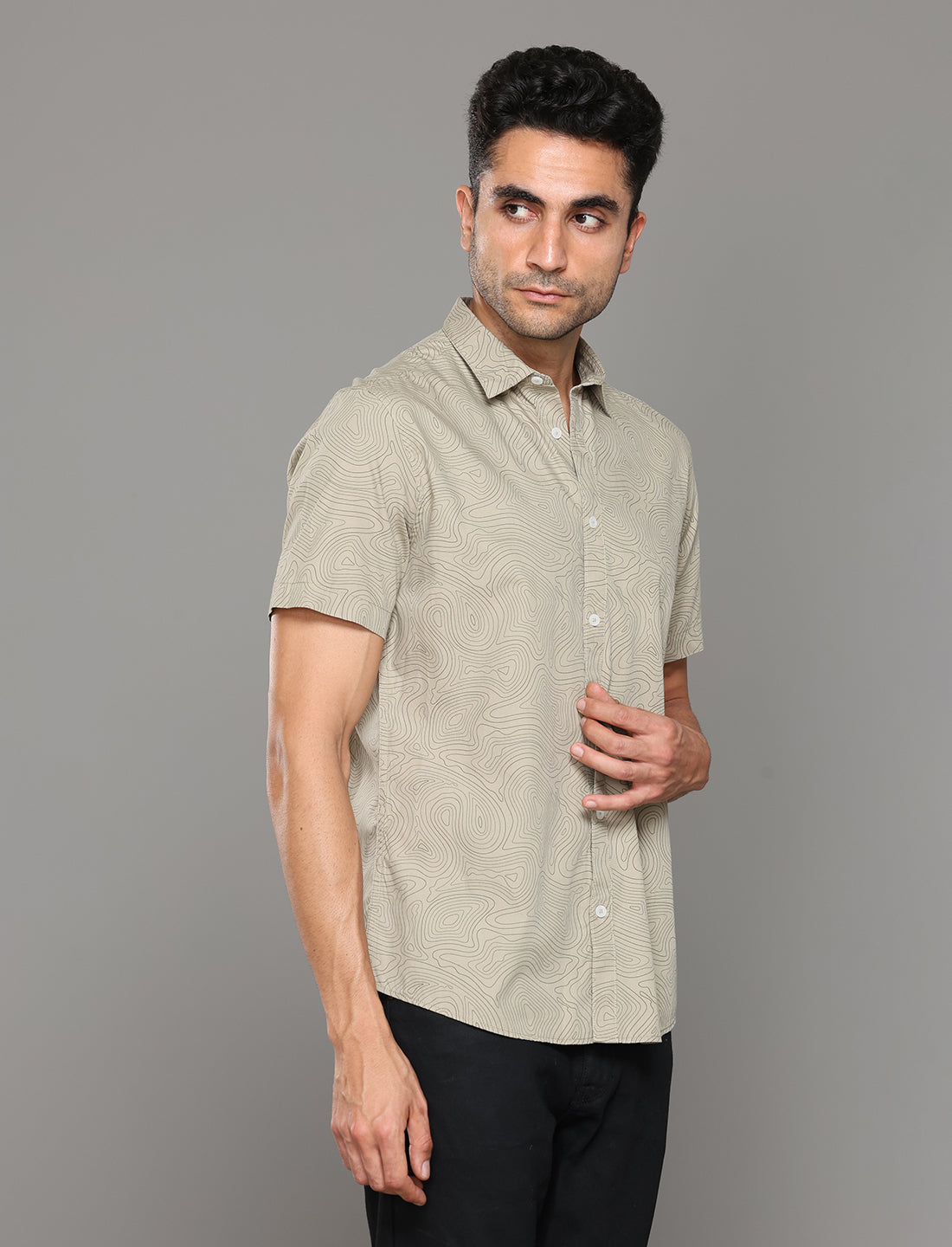 Men Olive Printed Short Sleeves Shirt - Kashyap Global Lifestyles LLP