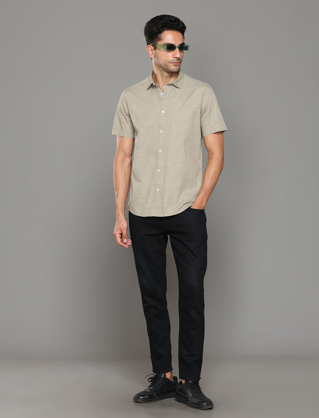 Men Olive Printed Short Sleeves Shirt - Kashyap Global Lifestyles LLP