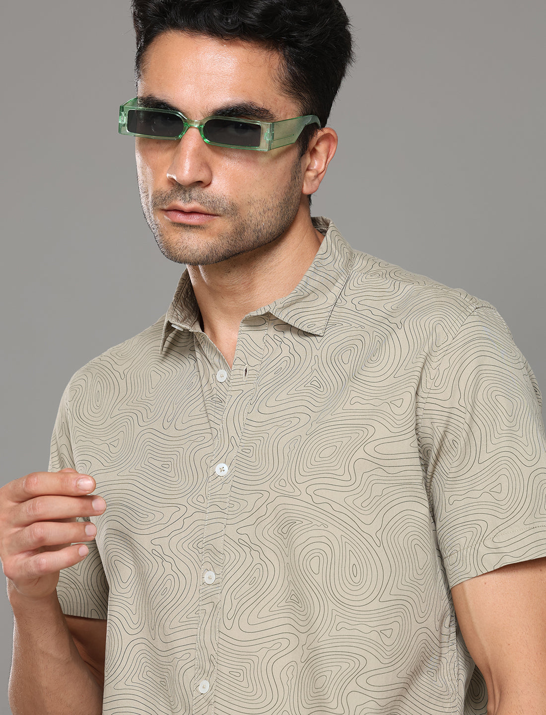 Men Olive Printed Short Sleeves Shirt - Kashyap Global Lifestyles LLP