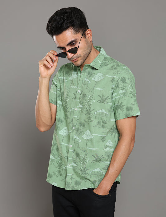 Men Green Printed Hawaiian Short Sleeves Shirt - Kashyap Global Lifestyles LLP