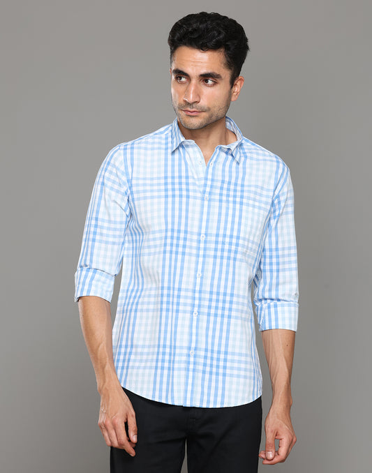 Men Cotton Checked Blue Shirt - Kashyap Global Lifestyles LLP