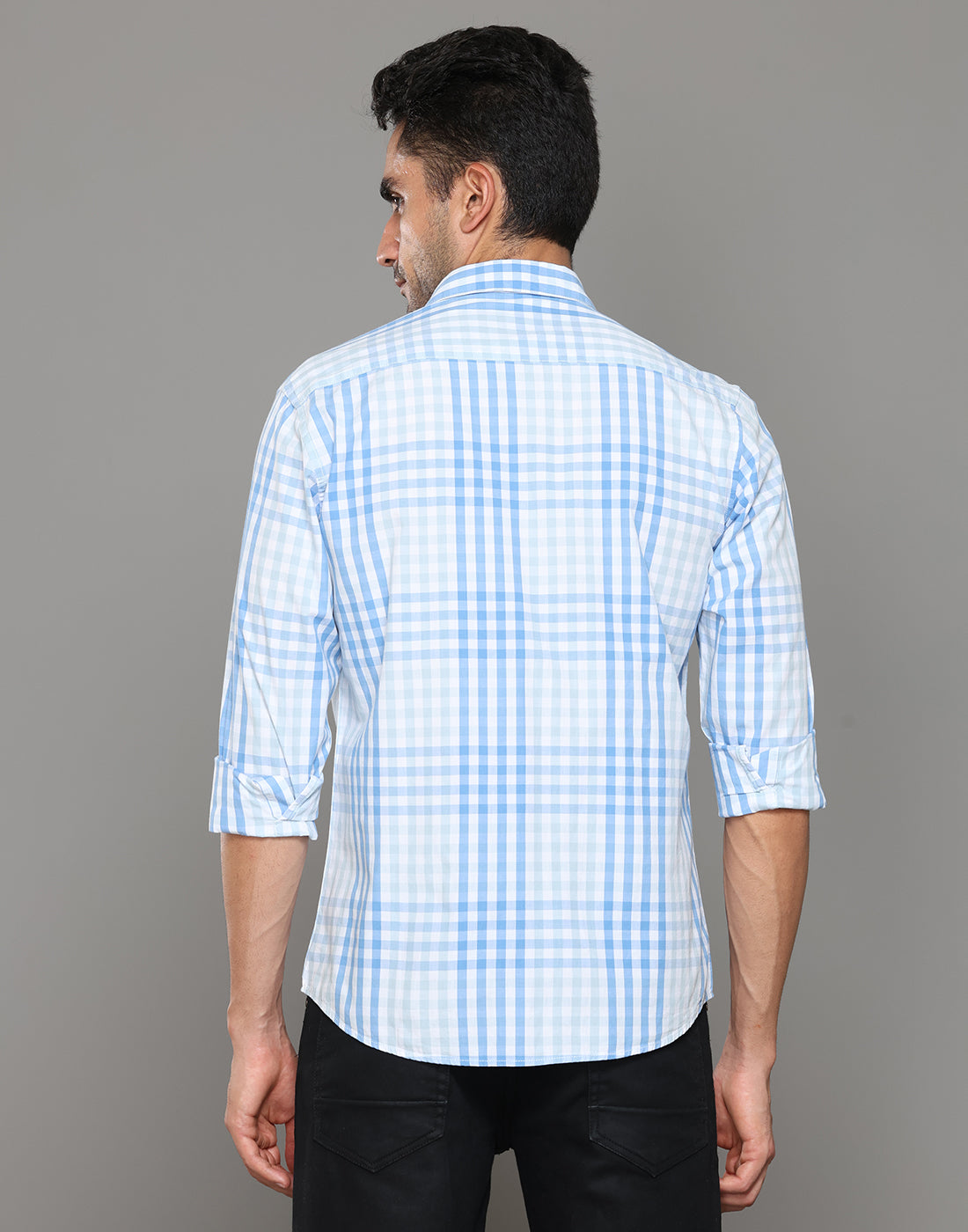 Men Cotton Checked Blue Shirt - Kashyap Global Lifestyles LLP