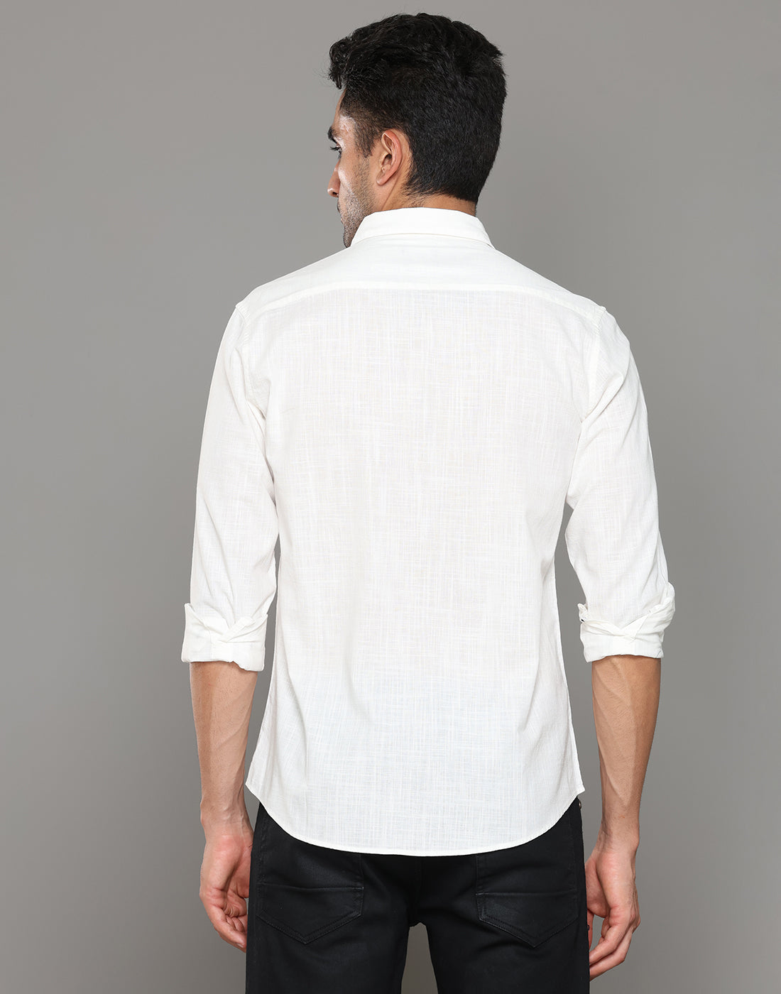 Men White Amsler Slub Solid Casual Shirt - Kashyap Global Lifestyles LLP
