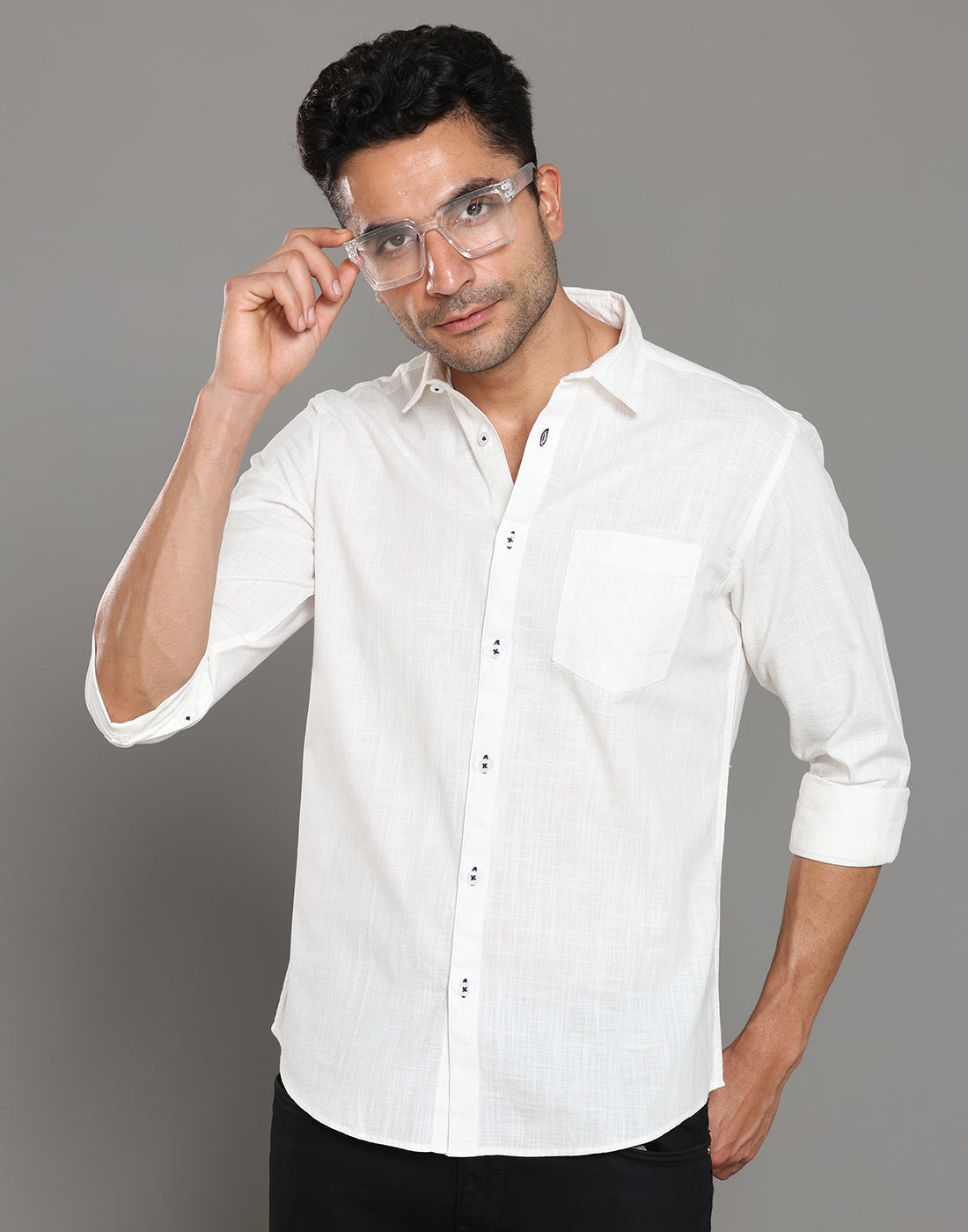 Men White Amsler Slub Solid Casual Shirt - Kashyap Global Lifestyles LLP