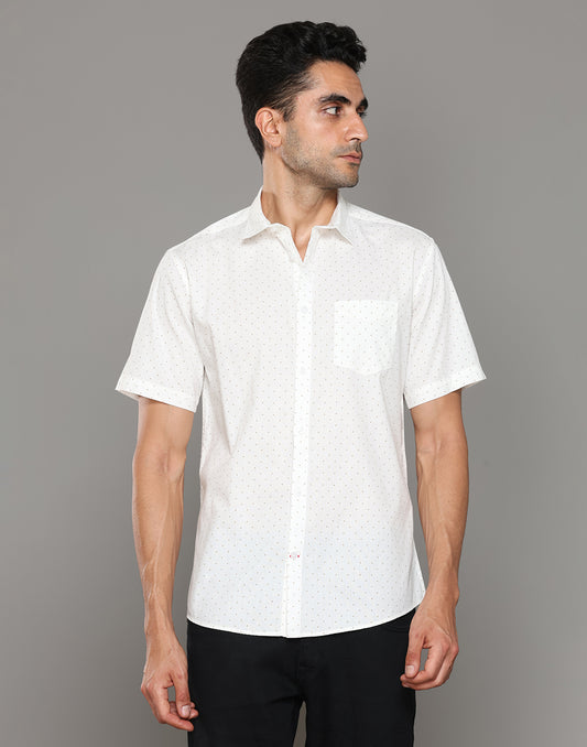 Men White Printed Short Sleeves Shirt - Kashyap Global Lifestyles LLP