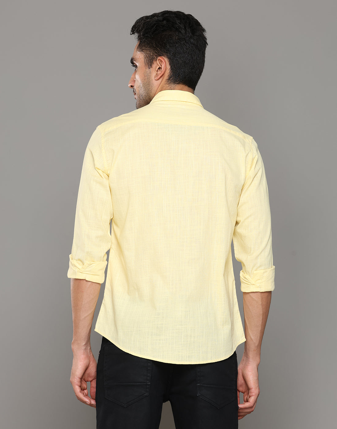 Men Yellow Amsler Slub Solid Casual Shirt - Kashyap Global Lifestyles LLP