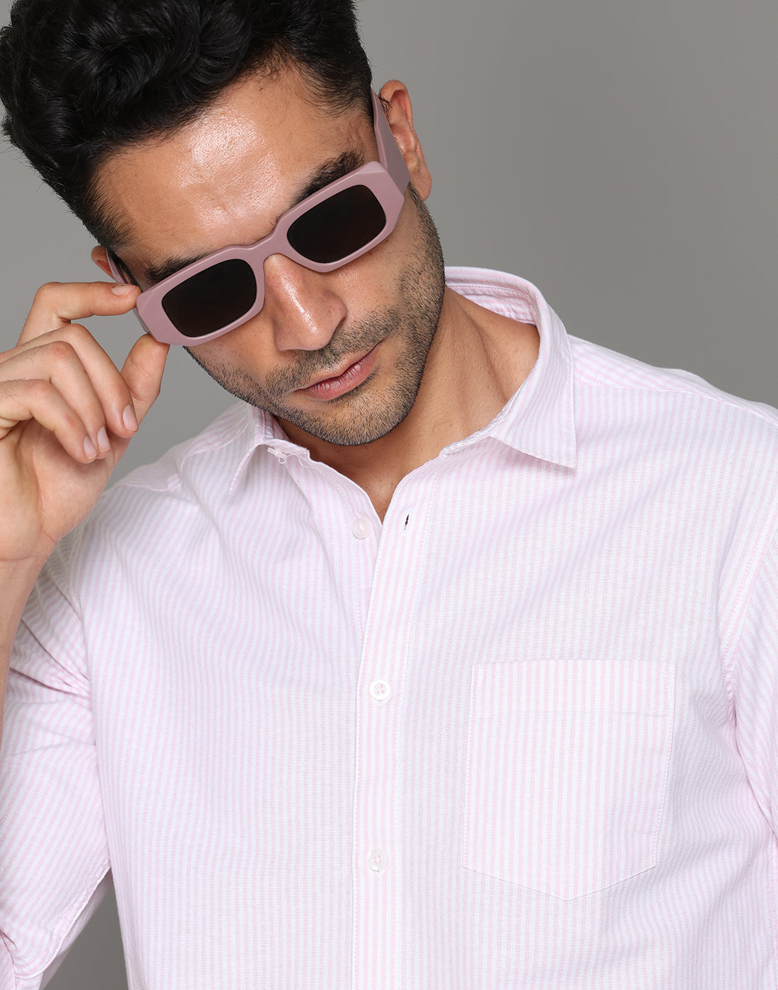 Men Striped Pink Cotton Shirt - Kashyap Global Lifestyles LLP