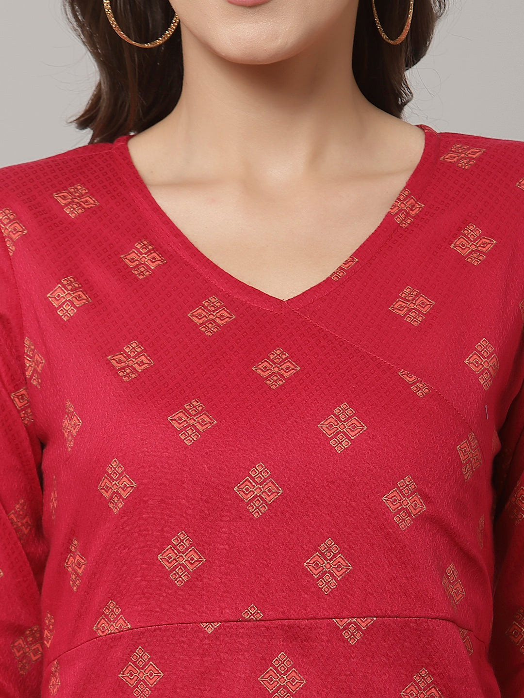 Women Dark Pink Ethnic Motifs Cotton Angrakha Kurta - Kashyap Global Lifestyles LLP