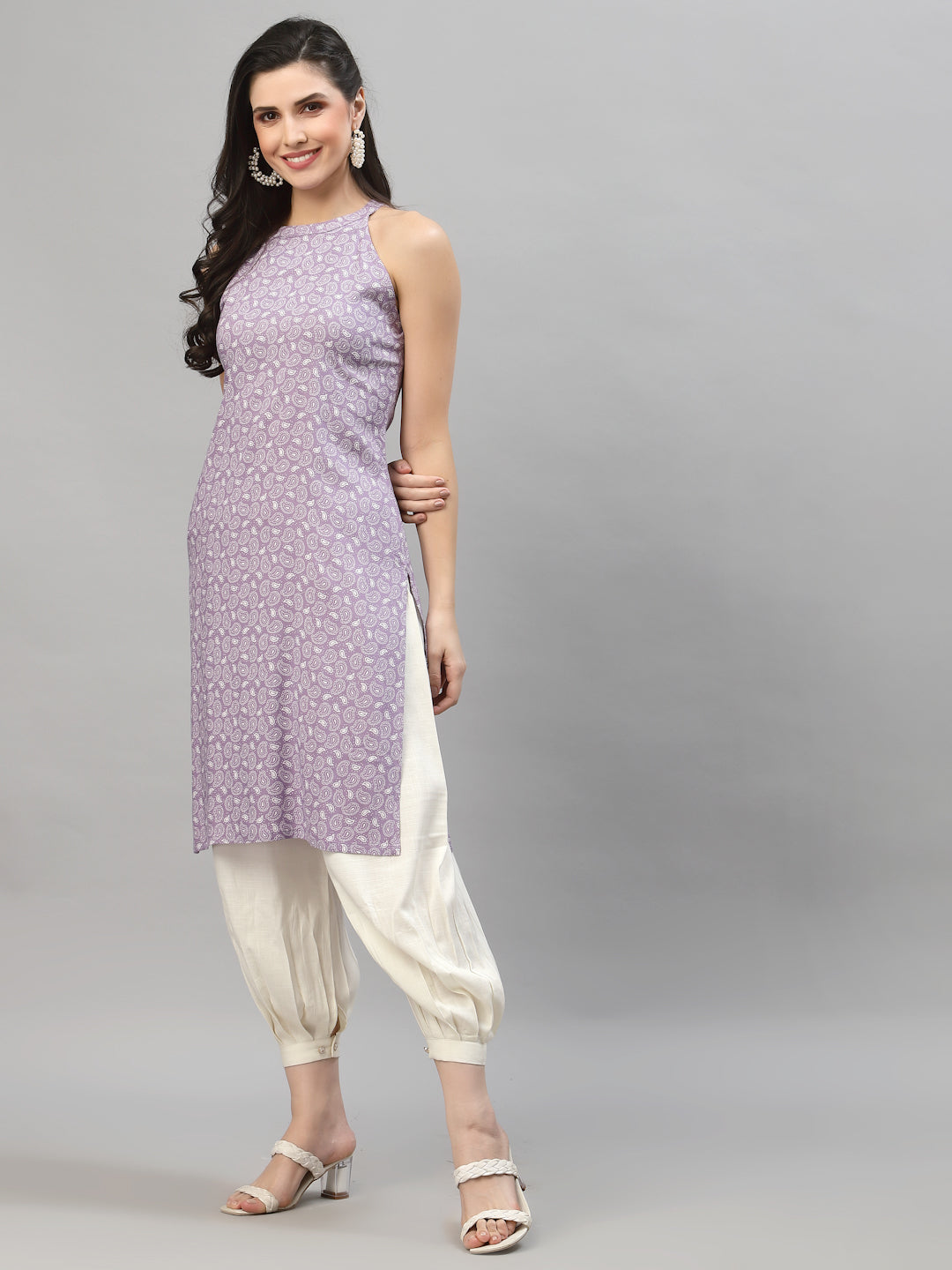 Women Lilac Halter Neck Kurta - Kashyap Global Lifestyles LLP