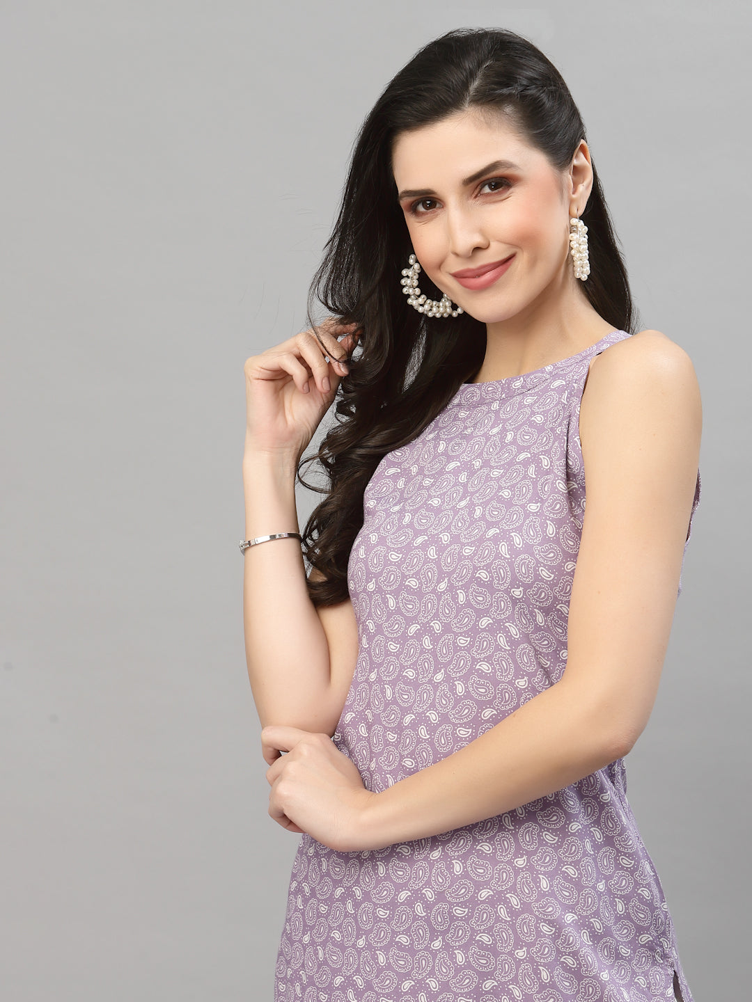 Women Lilac Halter Neck Kurta - Kashyap Global Lifestyles LLP