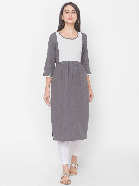 Women Grey Round Neck Flared Kurta - Kashyap Global Lifestyles LLP