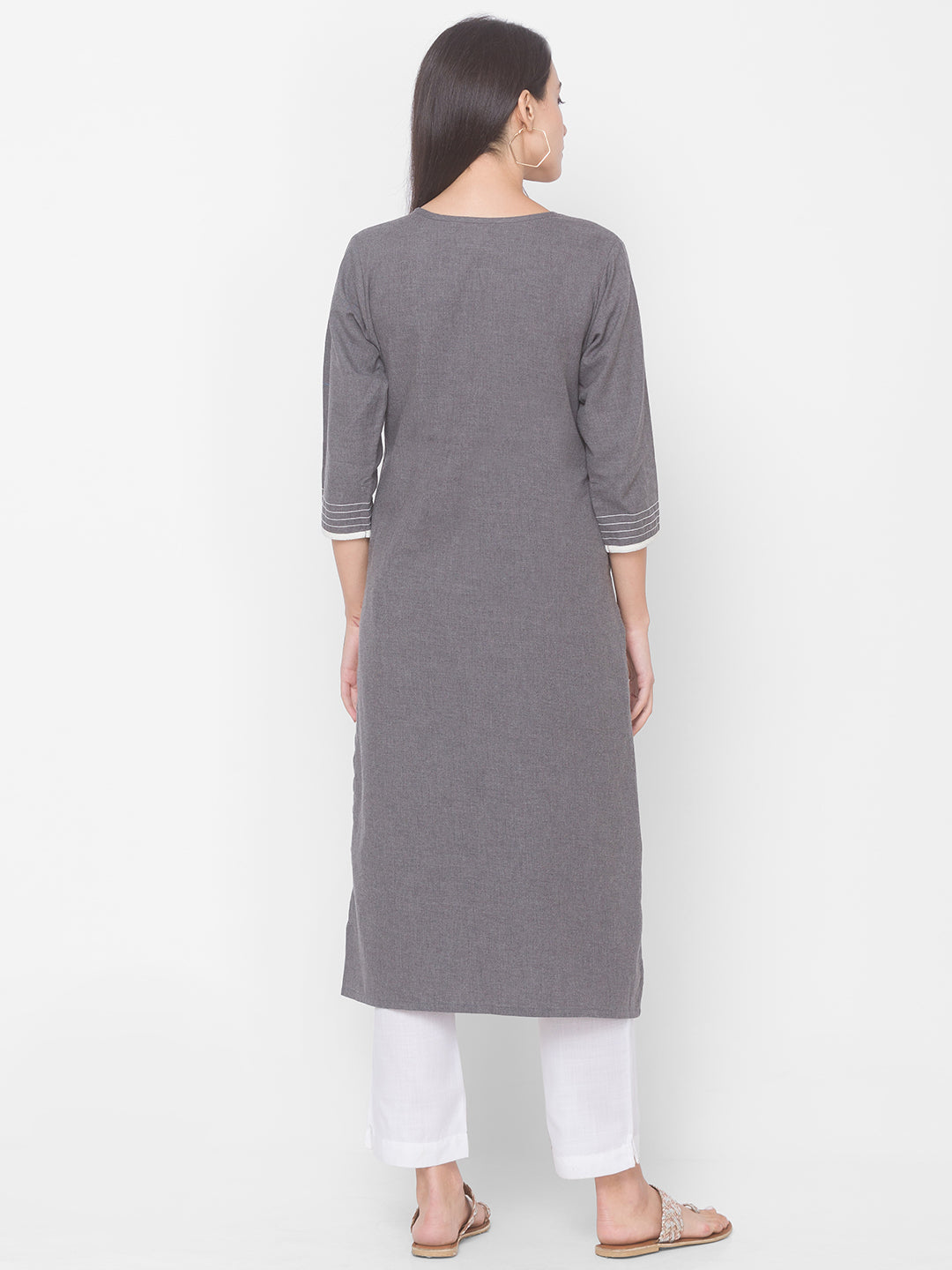 Women Grey Round Neck Flared Kurta - Kashyap Global Lifestyles LLP