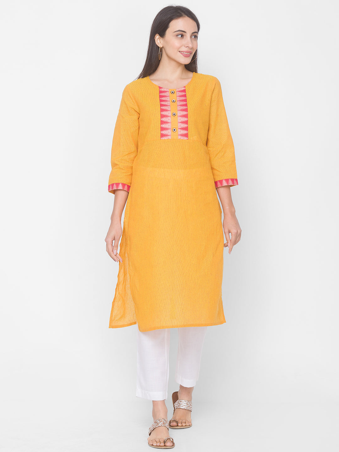 Women Mustard Yoke Design Kurta - Kashyap Global Lifestyles LLP