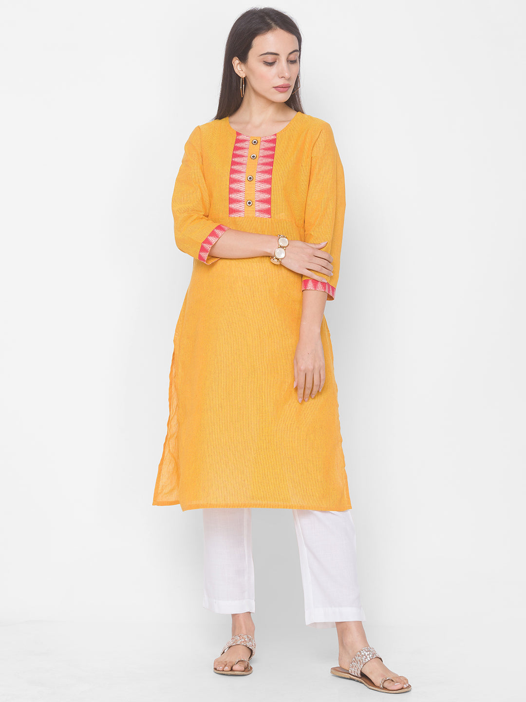 Women Mustard Yoke Design Kurta - Kashyap Global Lifestyles LLP