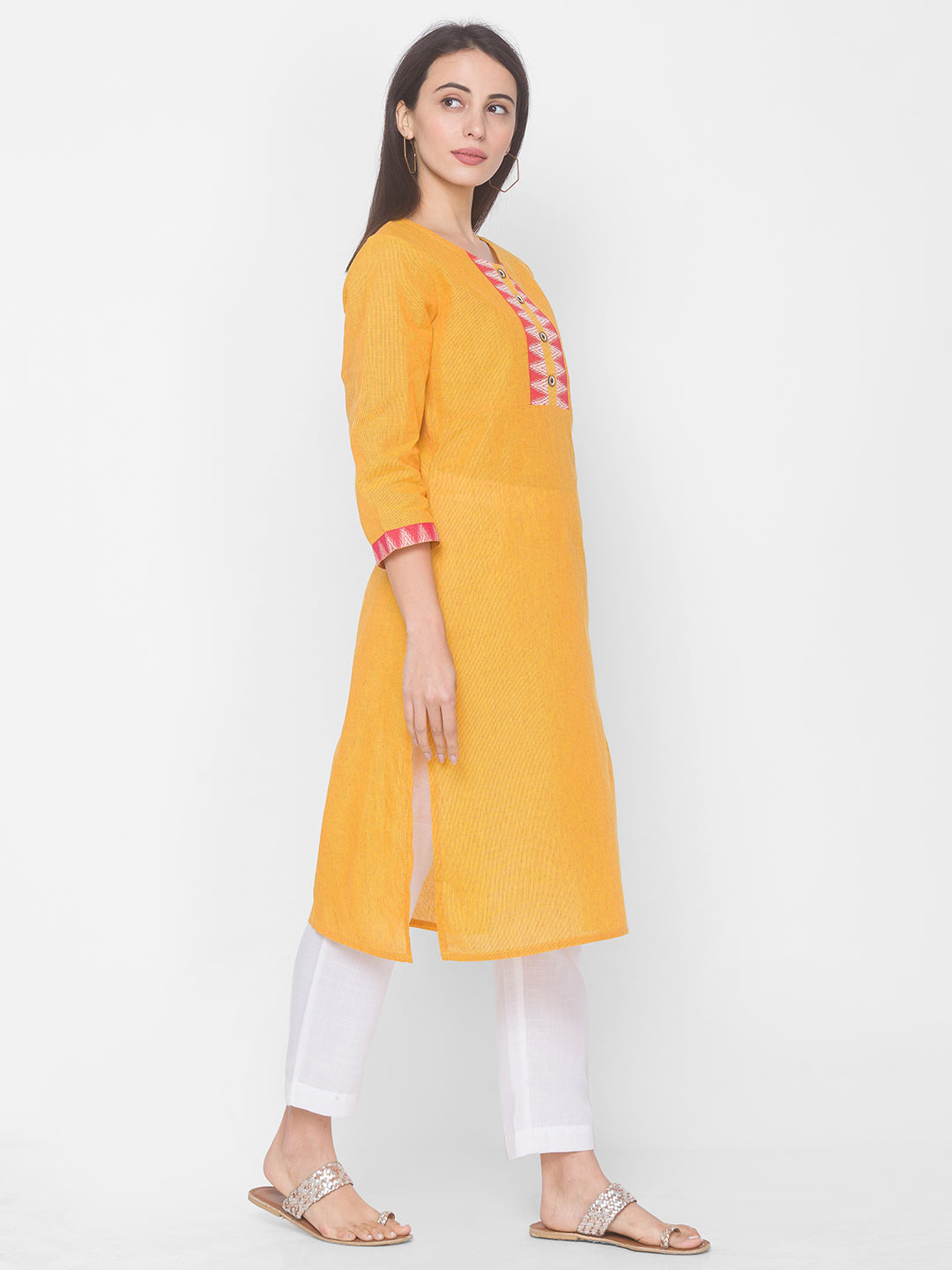 Women Mustard Yoke Design Kurta - Kashyap Global Lifestyles LLP