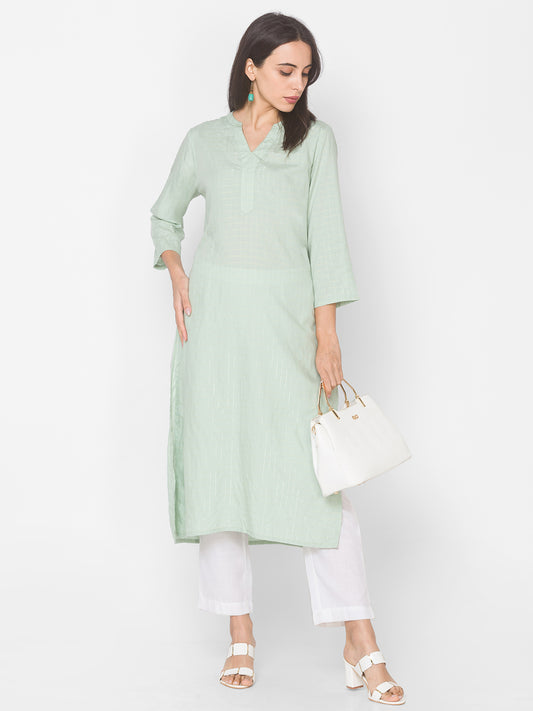 Women Mint Green Checkered Straight Kurta - Kashyap Global Lifestyles LLP