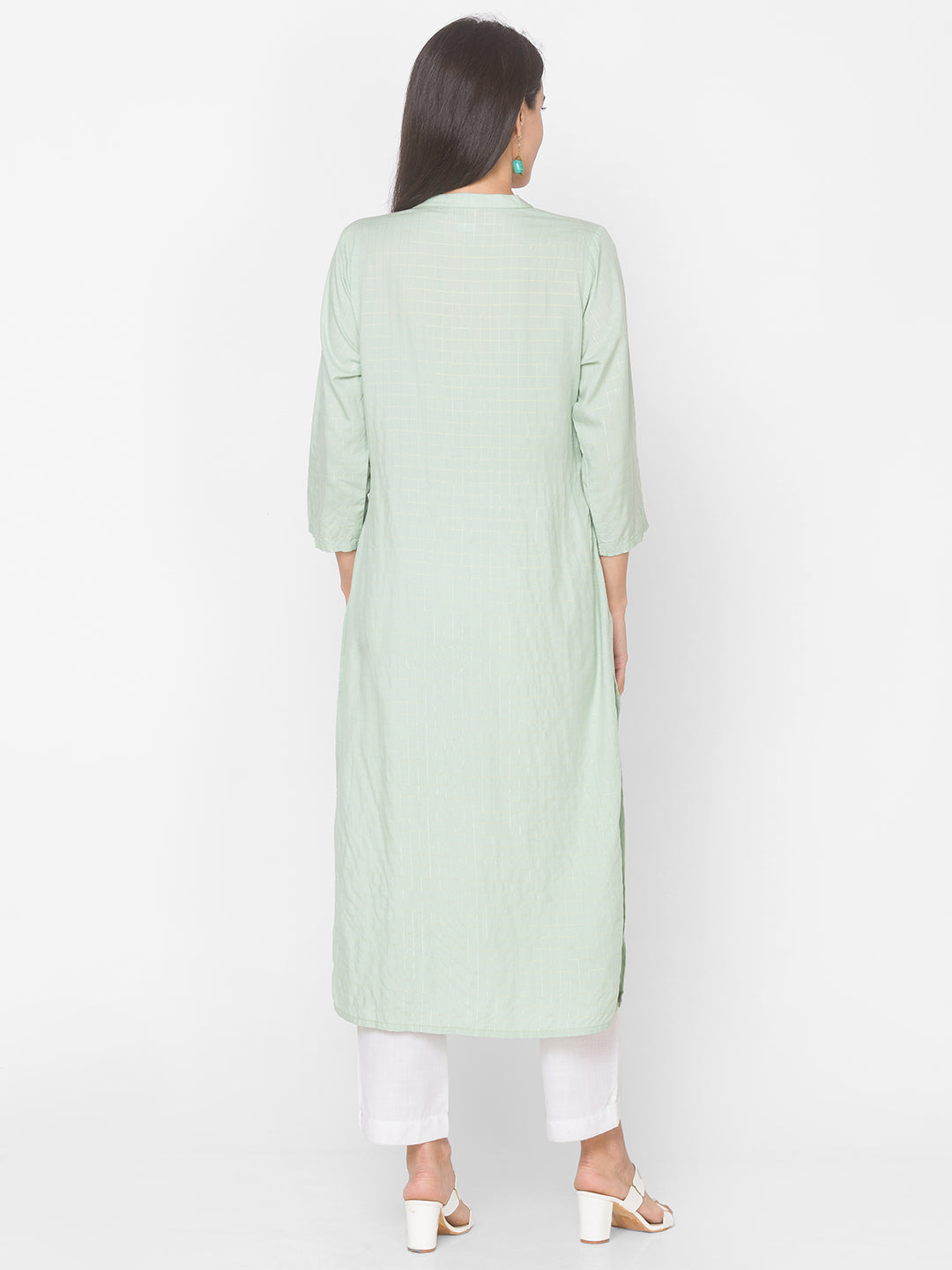 Women Mint Green Checkered Straight Kurta - Kashyap Global Lifestyles LLP