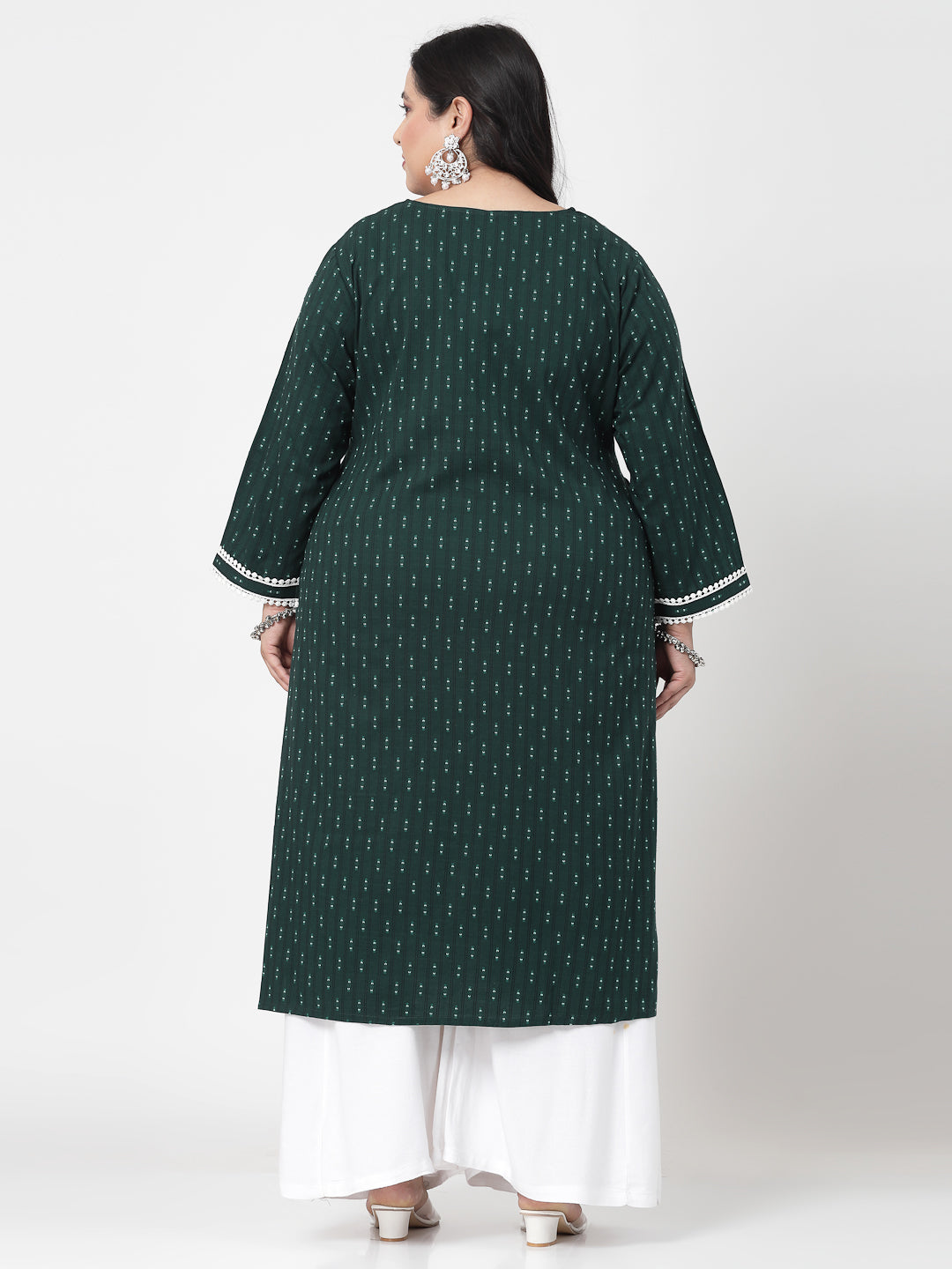 Women Plus Size Dark Green Cotton Dobby Kurta - Kashyap Global Lifestyles LLP