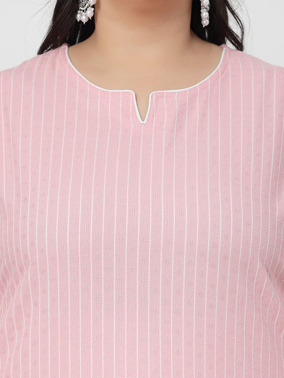 Women Plus Size Baby Pink Striped Yarn-Dyed Kurta - Kashyap Global Lifestyles LLP