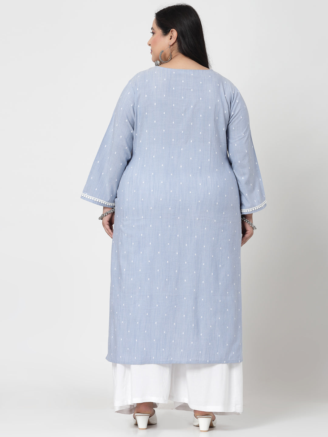 Women Sky Blue Plus Size Swiss-Dot Kurta With Lace - Kashyap Global Lifestyles LLP