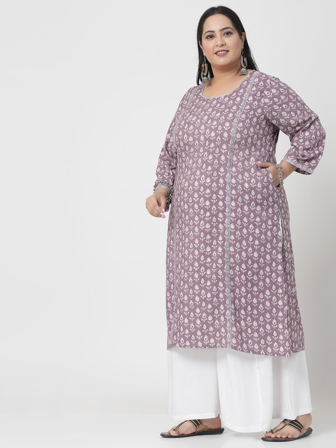 Women Plus Size Lilac Printed Kurta - Kashyap Global Lifestyles LLP