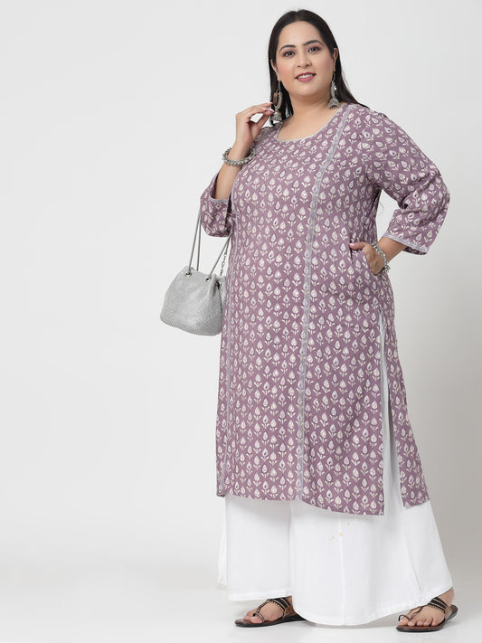 Women Plus Size Lilac Printed Kurta - Kashyap Global Lifestyles LLP