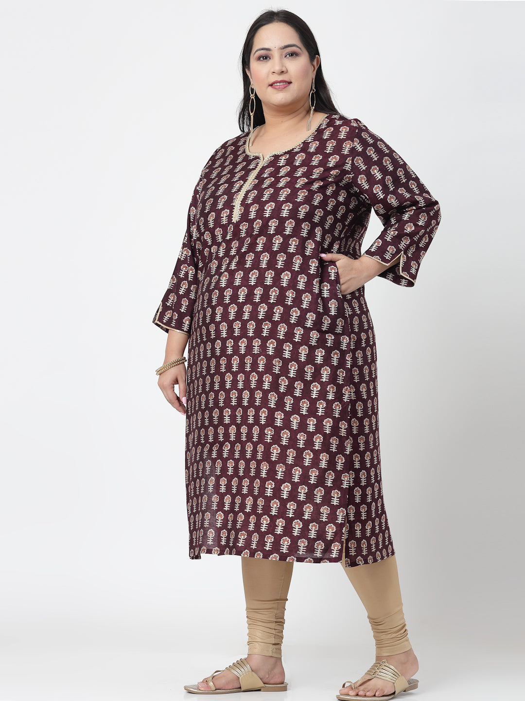 Women Plus Size Purple Printed Kurta With Lace - Kashyap Global Lifestyles LLP