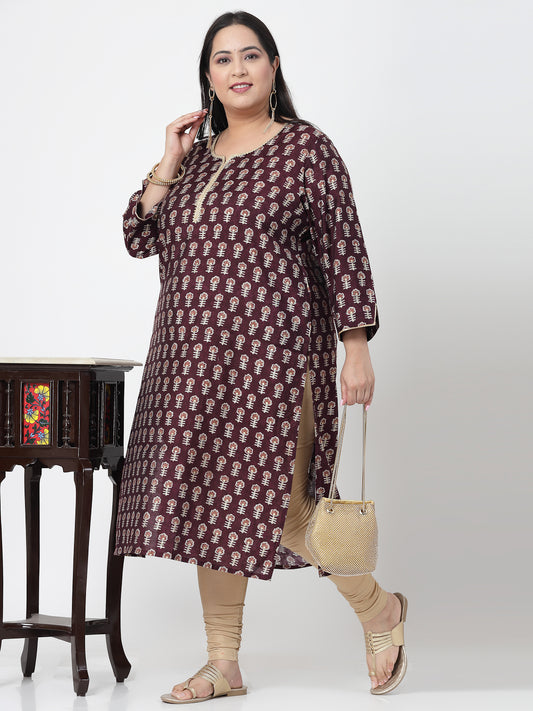 Women Plus Size Purple Printed Kurta With Lace - Kashyap Global Lifestyles LLP