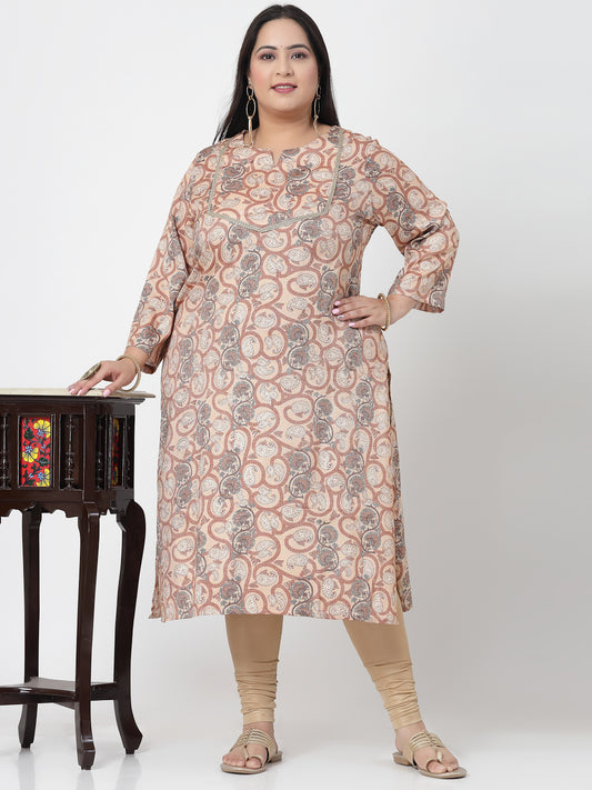 Women Plus Size Brown Printed Straight Kurta - Kashyap Global Lifestyles LLP