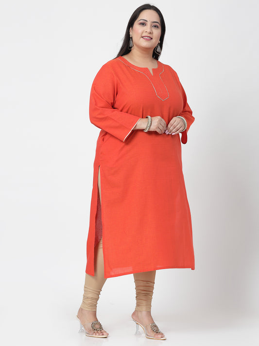 Women Plus Size Orange Festive Kurta With Lace - Kashyap Global Lifestyles LLP