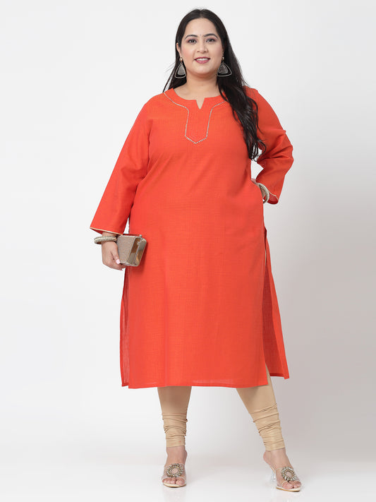 Women Plus Size Orange Festive Kurta With Lace - Kashyap Global Lifestyles LLP