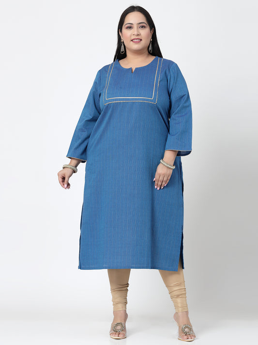 Women Plus Size Blue Festive Kurta With Lace - Kashyap Global Lifestyles LLP