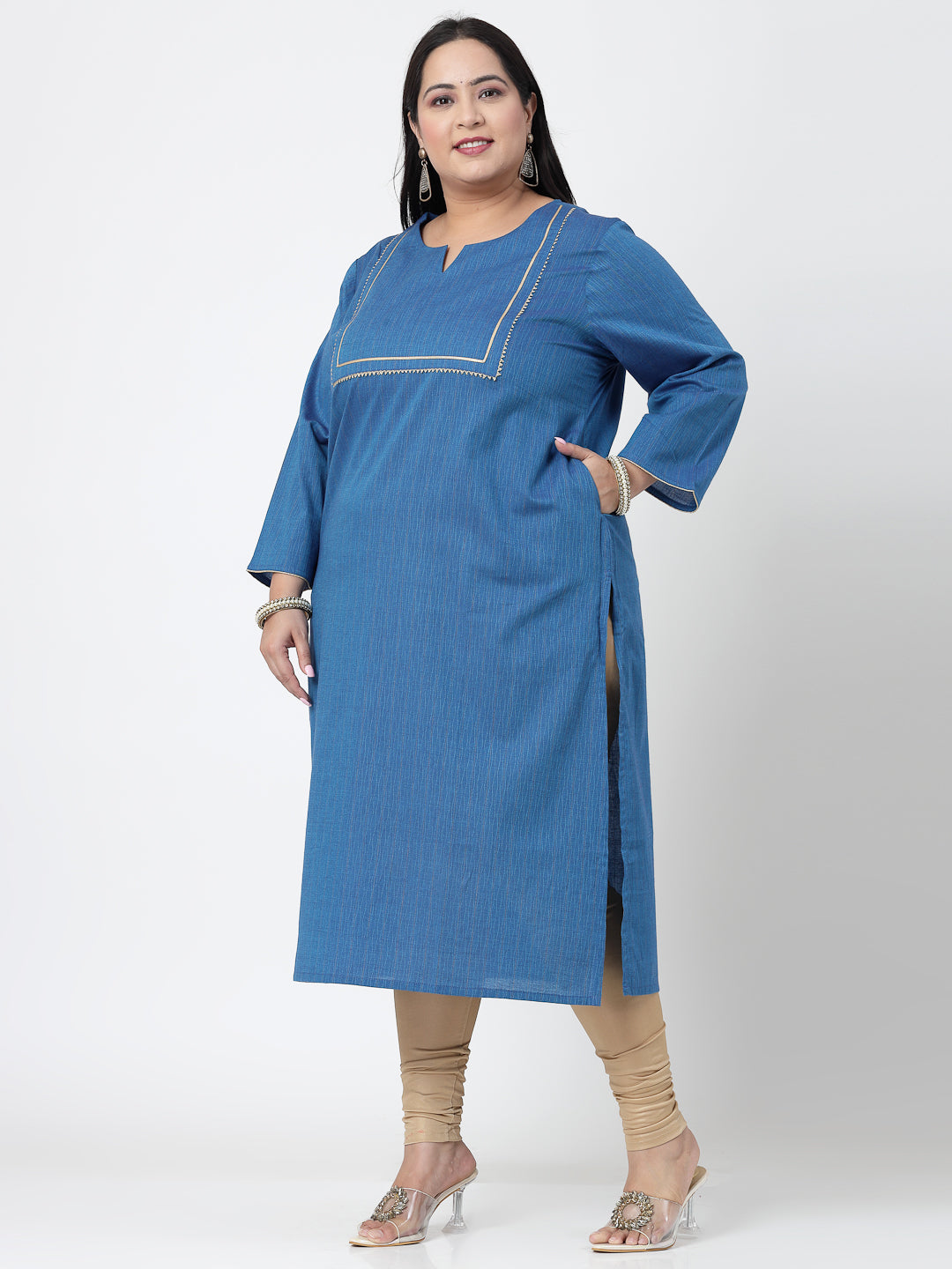 Women Plus Size Blue Festive Kurta With Lace - Kashyap Global Lifestyles LLP