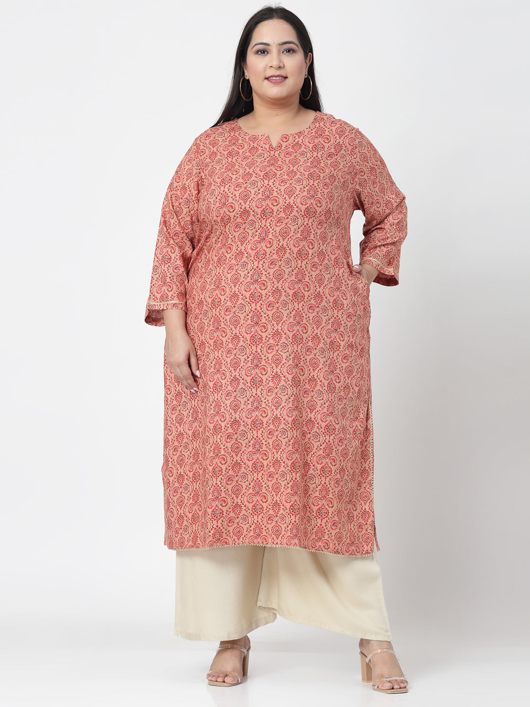 Women Plus Size Pink Kurta With Lace - Kashyap Global Lifestyles LLP