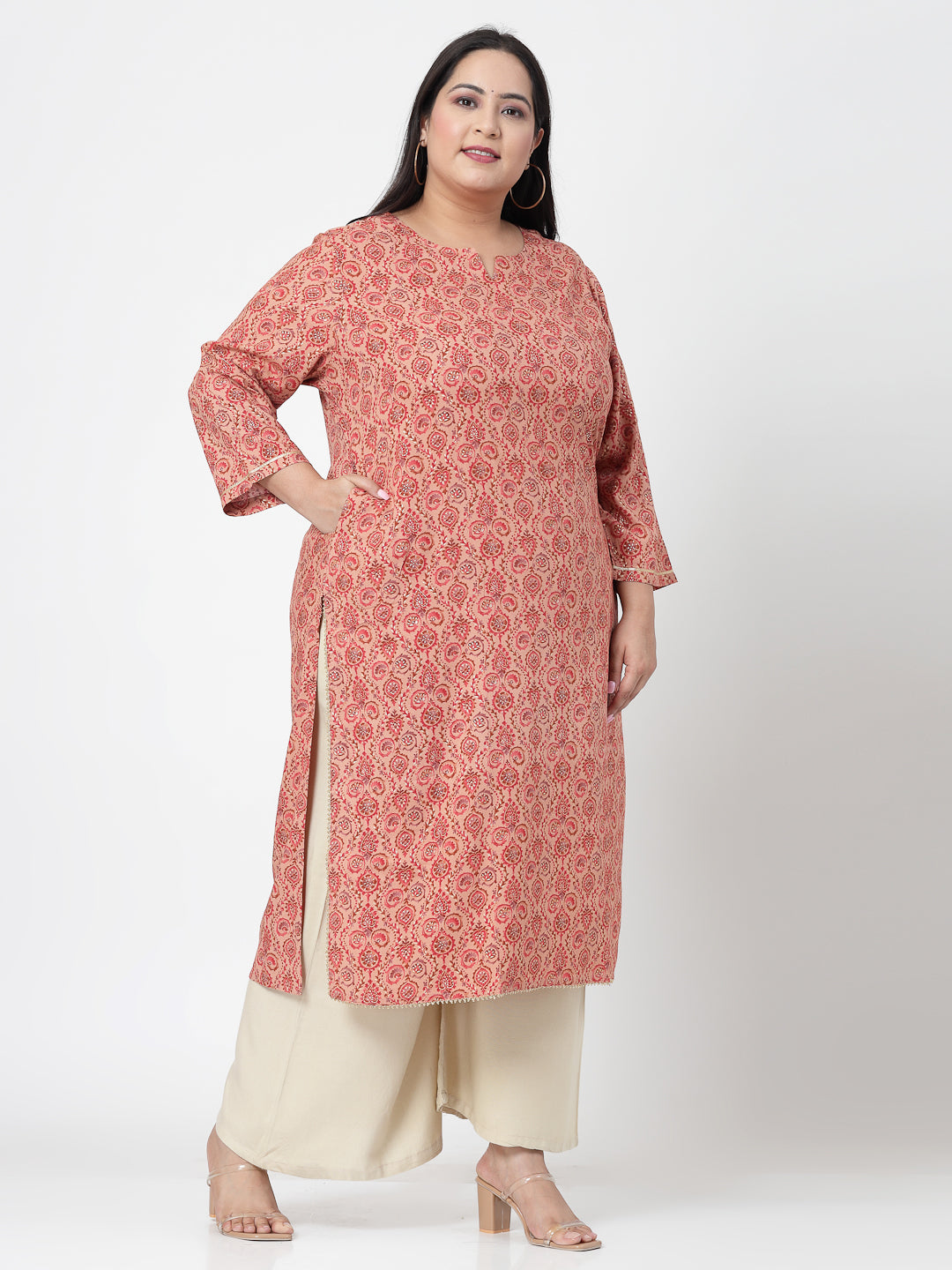 Women Plus Size Pink Kurta With Lace - Kashyap Global Lifestyles LLP