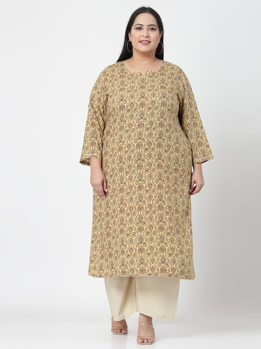 Women Plus Size Mustard Kurta With Lace - Kashyap Global Lifestyles LLP
