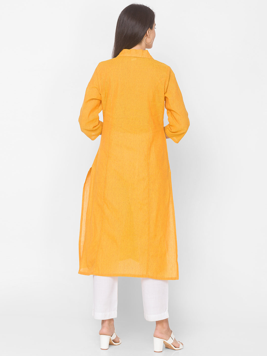 Mustard Collar Neck Straight Kurta - Kashyap Global Lifestyles LLP